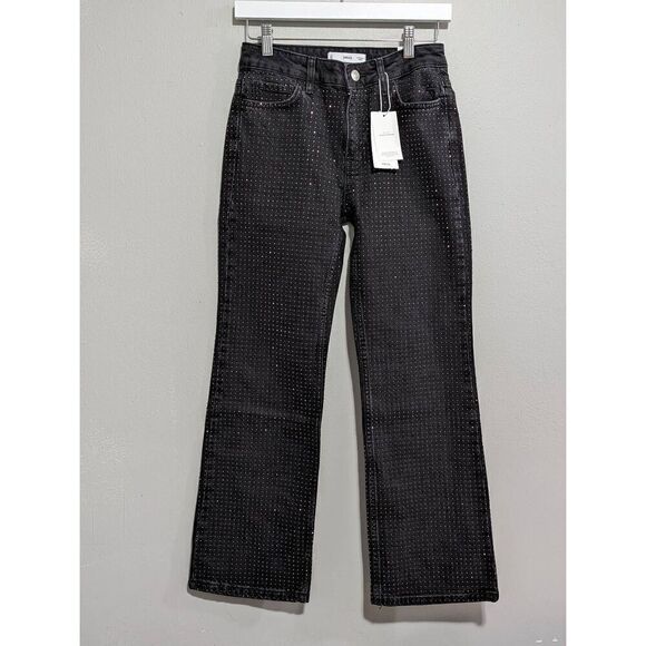 MNG Straight Flared jeans with rhinestone detail size USA 4 - Picture 1 of 8
